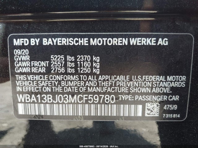 Продаж на аукціоні авто 2021 Bmw 530i Xdrive, vin: WBA13BJ03MCF59780, номер лоту: 45870863