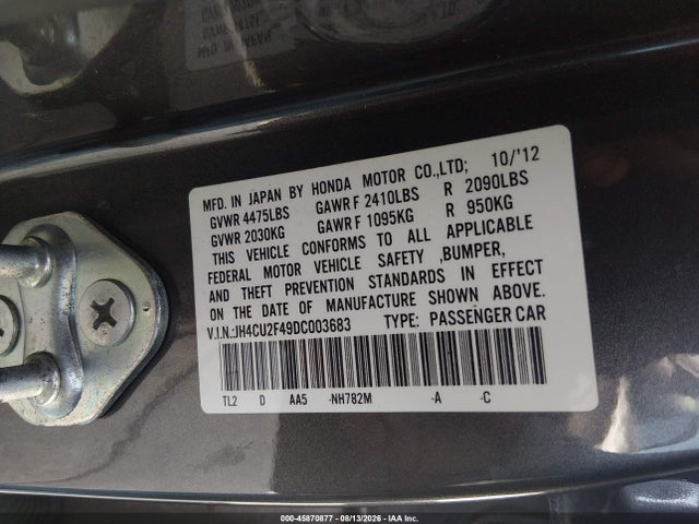 2013 Acura Tsx 2.4 მანქანა იყიდება აუქციონზე, vin: JH4CU2F49DC003683, აუქციონის ნომერი: 45870877