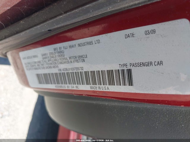 2009 Subaru Legacy 2.5i მანქანა იყიდება აუქციონზე, vin: 4S3BL616597235732, აუქციონის ნომერი: 45870899