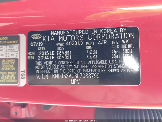 Продажа на аукционе авто 2020 Kia Soul Gt-line, vin: KNDJ63AU3L7088799, номер лота: 45870904
