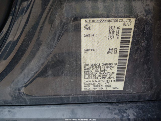 Продаж на аукціоні авто 2017 Nissan Altima 2.5 Sl, vin: 1N4AL3AP4HC180110, номер лоту: 45870905