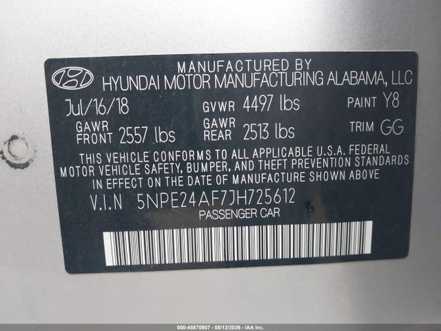 Продаж на аукціоні авто 2018 Hyundai Sonata Se, vin: 5NPE24AF7JH725612, номер лоту: 45870907