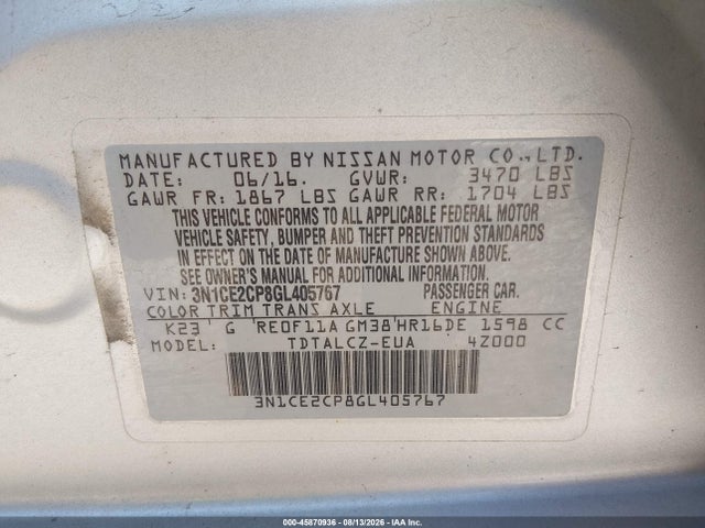 Nissan Versa Note S Plus 2016 3N1CE2CP8GL405767 Image 9