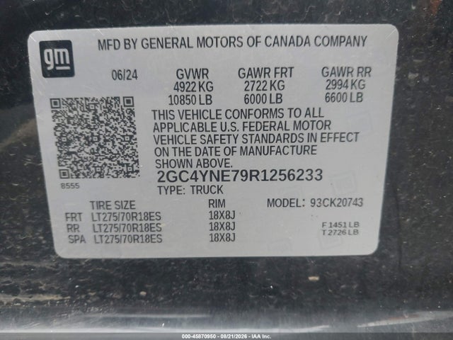 2024 Chevrolet Silverado 2500hd 4wd  Standard Bed Lt მანქანა იყიდება აუქციონზე, vin: 2GC4YNE79R1256233, აუქციონის ნომერი: 45870950