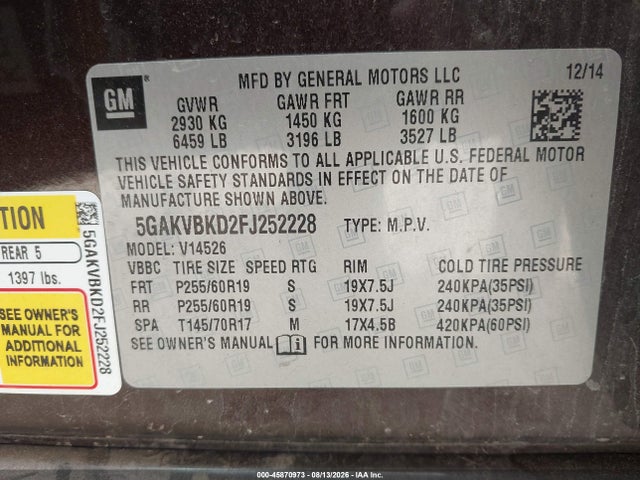 Aukcja sprzedaży 2015 Buick Enclave Leather, vin: 5GAKVBKD2FJ252228, numer aukcji: 45870973