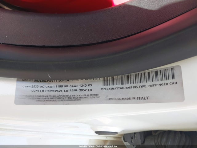 Aukcja sprzedaży 2018 Maserati Ghibli S Q4, vin: ZAM57YTAXJ1287195, numer aukcji: 45871001