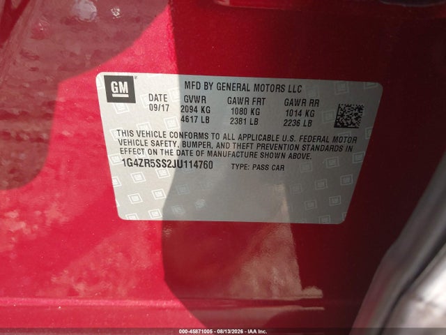 1G4ZR5SS2JU114760 Buick Lacrosse Premium