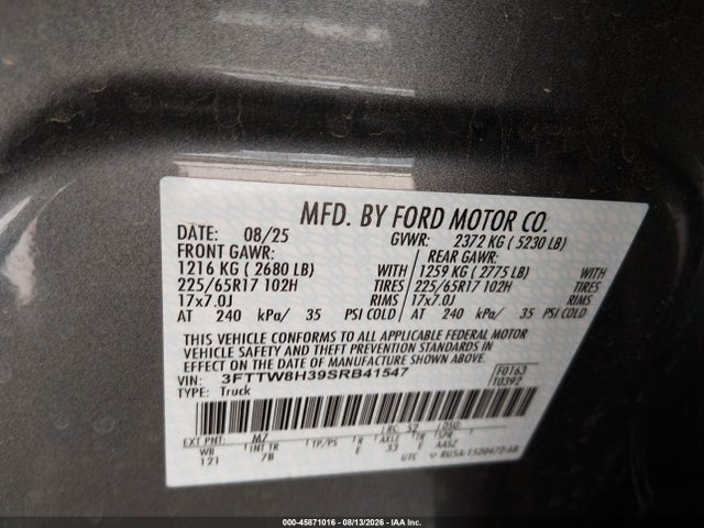 Продажа на аукционе авто 2025 Ford Maverick Xlt, vin: 3FTTW8H39SRB41547, номер лота: 45871016