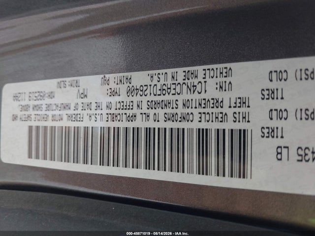 45871019 :رقم المزاد ، 1C4NJCEA9FD126400 vin ، 2015 Jeep Compass High Altitude Edition مزاد بيع