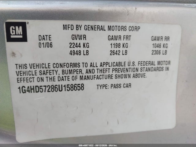 Продаж на аукціоні авто 2006 Buick Lucerne Cxl, vin: 1G4HD57286U158658, номер лоту: 45871022