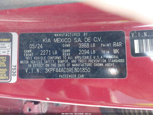 Aukcja sprzedaży 2024 Kia Forte Gt, vin: 3KPF44AC3RE801850, numer aukcji: 45871040