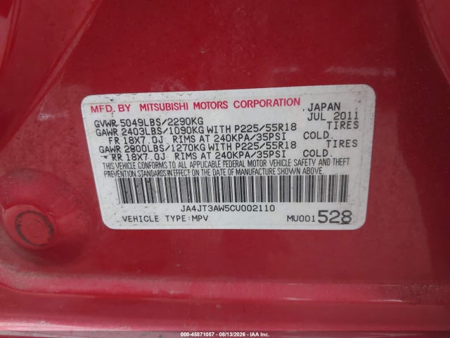 Продаж на аукціоні авто 2012 Mitsubishi Outlander Se, vin: JA4JT3AW5CU002110, номер лоту: 45871057