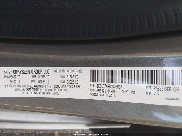 Продажа на аукционе авто 2013 Dodge Avenger Se V6, vin: 1C3CDZAG8DN766671, номер лота: 45871068