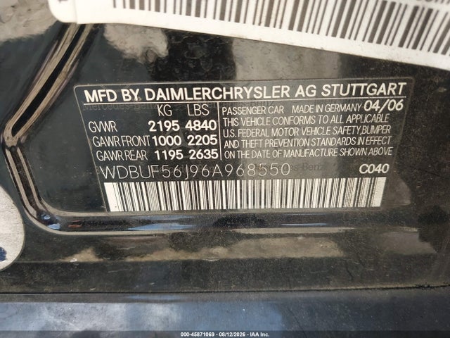 45871069 :رقم المزاد ، WDBUF56J96A968550 vin ، 2006 Mercedes-benz E 350 مزاد بيع