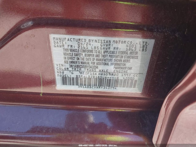 2024 Nissan Sentra Sv Xtronic Cvt მანქანა იყიდება აუქციონზე, vin: 3N1AB8CVXRY343294, აუქციონის ნომერი: 45871085