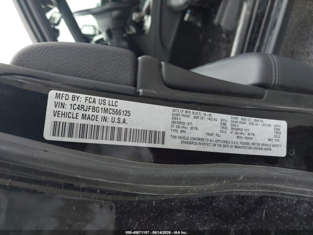 2021 Jeep Grand Cherokee Limited 4x4 მანქანა იყიდება აუქციონზე, vin: 1C4RJFBG1MC566125, აუქციონის ნომერი: 45871107