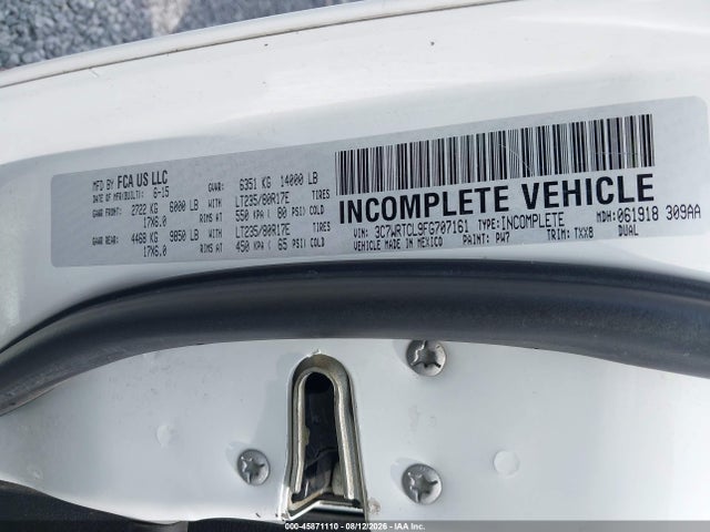 Продаж на аукціоні авто 2015 Ram 3500 Chassis Tradesman/slt/laramie, vin: 3C7WRTCL9FG707161, номер лоту: 45871110