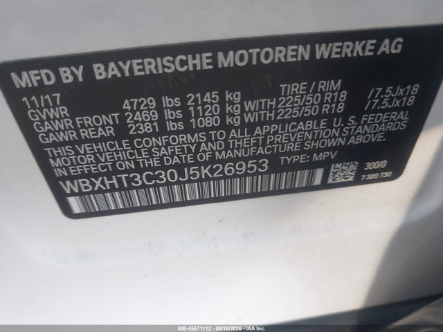 Aukcja sprzedaży 2018 Bmw X1 Xdrive28i, vin: WBXHT3C30J5K26953, numer aukcji: 45871112