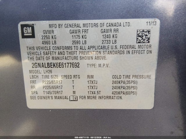 Chevrolet EQUINOX LT 2014 2GNALBEK6E6177692 Image 9