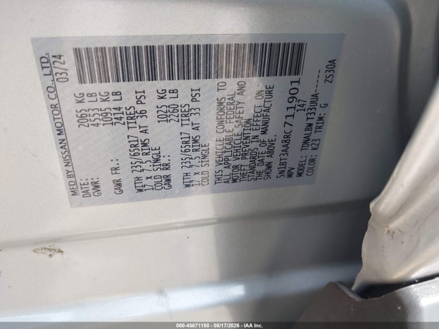 2024 Nissan Rogue S Fwd მანქანა იყიდება აუქციონზე, vin: 5N1BT3AA8RC711901, აუქციონის ნომერი: 45871150