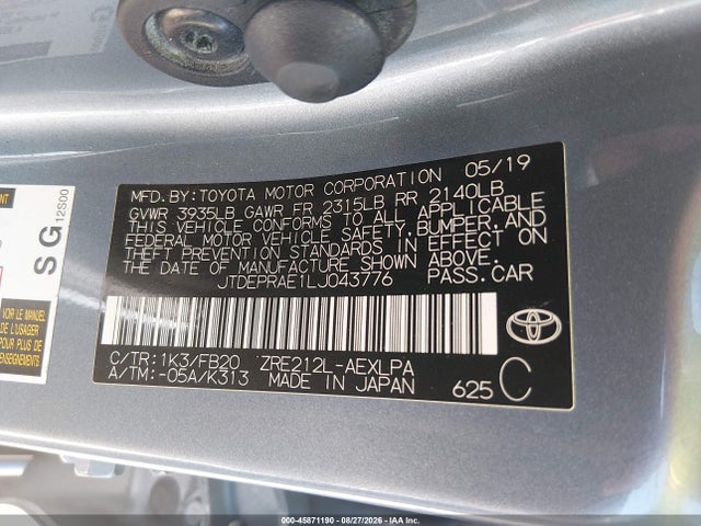 Auction sale of the 2020 Toyota Corolla Le, vin: JTDEPRAE1LJ043776, lot number: 45871190