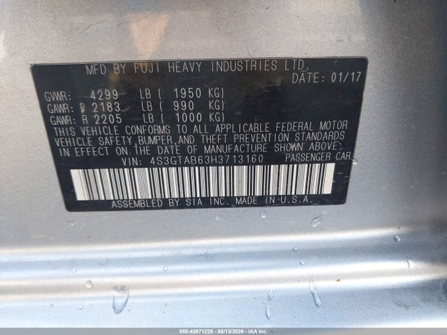 45871228 :رقم المزاد ، 4S3GTAB63H3713160 vin ، 2017 Subaru Impreza 2.0i Premium مزاد بيع