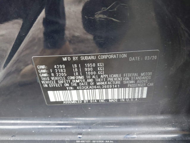 2020 Subaru Impreza Premium მანქანა იყიდება აუქციონზე, vin: 4S3GKAD64L3609141, აუქციონის ნომერი: 45871231