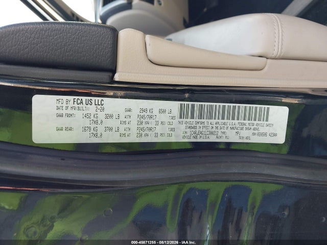 45871255 :رقم المزاد ، 1C4RJEAG1LC300212 vin ، 2020 Jeep Grand Cherokee Laredo E 4x2 مزاد بيع