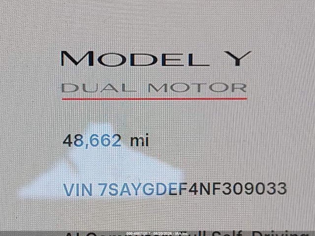 Продаж на аукціоні авто 2022 Tesla Model Y Performance Dual Motor All-wheel Drive, vin: 7SAYGDEF4NF309033, номер лоту: 45871257