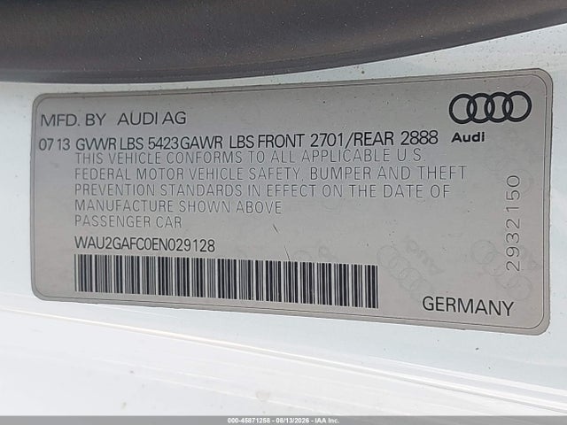 Aukcja sprzedaży 2014 Audi A7 3.0t Premium Plus, vin: WAU2GAFC0EN029128, numer aukcji: 45871258