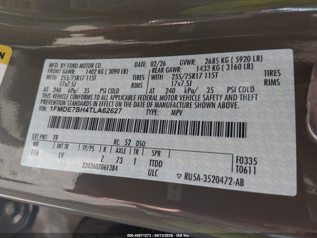 2026 Ford Bronco Big Bend მანქანა იყიდება აუქციონზე, vin: 1FMDE7BH4TLA62627, აუქციონის ნომერი: 45871273