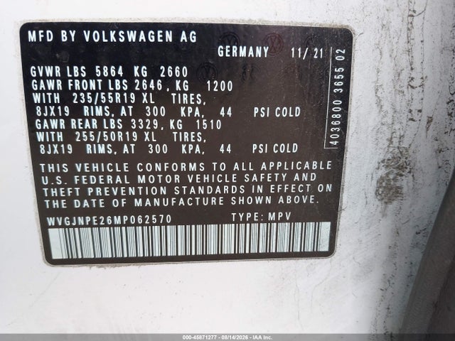 WVGJNPE26MP062570 Volkswagen Id.4 Awd Pro
