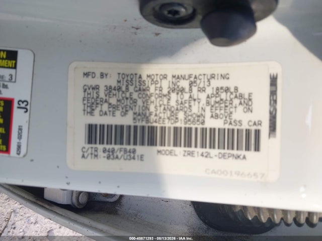 2013 Toyota Corolla Le მანქანა იყიდება აუქციონზე, vin: 5YFBU4EE7DP195650, აუქციონის ნომერი: 45871293