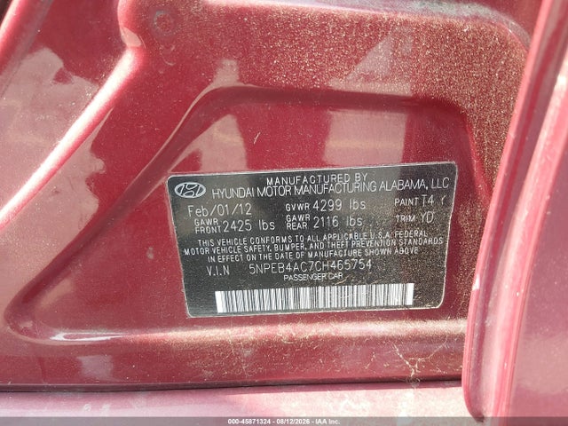 Продажа на аукционе авто 2012 Hyundai Sonata Gls, vin: 5NPEB4AC7CH465754, номер лота: 45871324