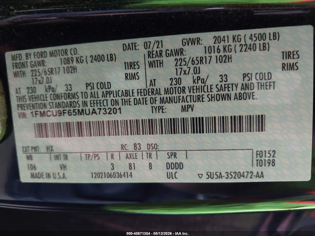 Продаж на аукціоні авто 2021 Ford Escape S, vin: 1FMCU9F65MUA73201, номер лоту: 45871354
