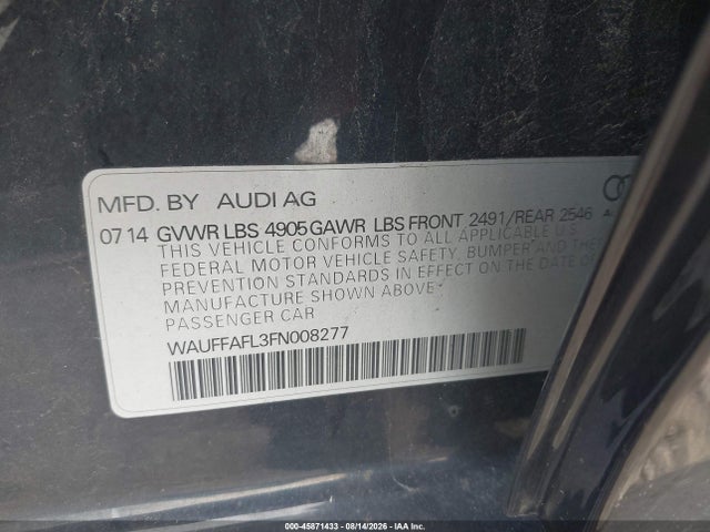 Продажа на аукционе авто 2015 Audi A4 2.0t Premium, vin: WAUFFAFL3FN008277, номер лота: 45871433