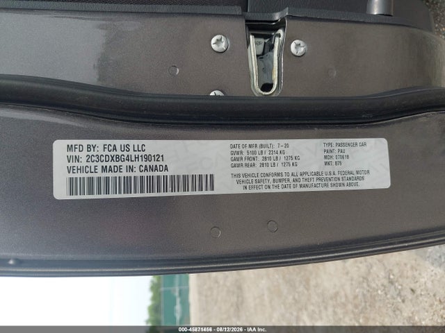 45871456 :رقم المزاد ، 2C3CDXBG4LH190121 vin ، 2020 Dodge Charger Sxt Rwd مزاد بيع