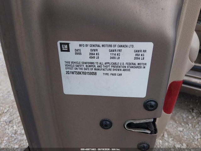Продажа на аукционе авто 2006 Chevrolet Impala Lt, vin: 2G1WT58K769159058, номер лота: 45871463