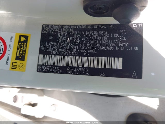 Продаж на аукціоні авто 2012 Toyota Highlander Limited V6, vin: 5TDDK3EH8CS121792, номер лоту: 45871469