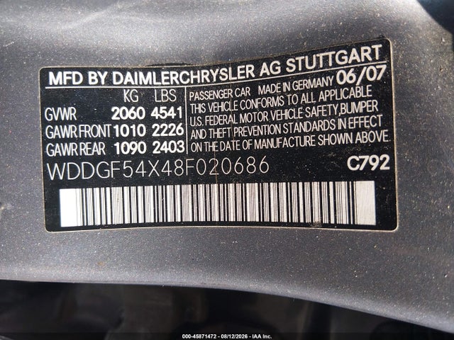 2008 Mercedes-benz C 300 Luxury/sport მანქანა იყიდება აუქციონზე, vin: WDDGF54X48F020686, აუქციონის ნომერი: 45871472