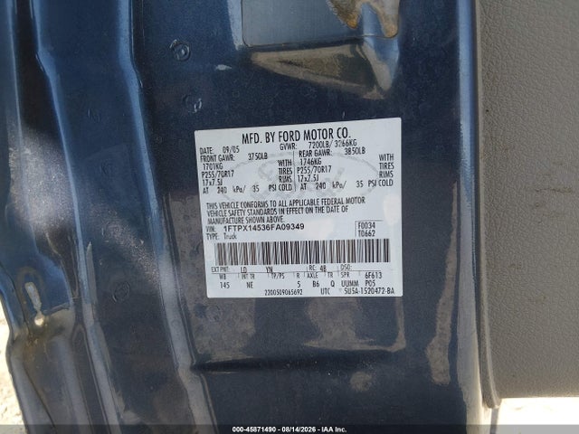 Продажа на аукционе авто 2006 Ford F-150 Fx4/lariat/xl/xlt, vin: 1FTPX14536FA09349, номер лота: 45871490