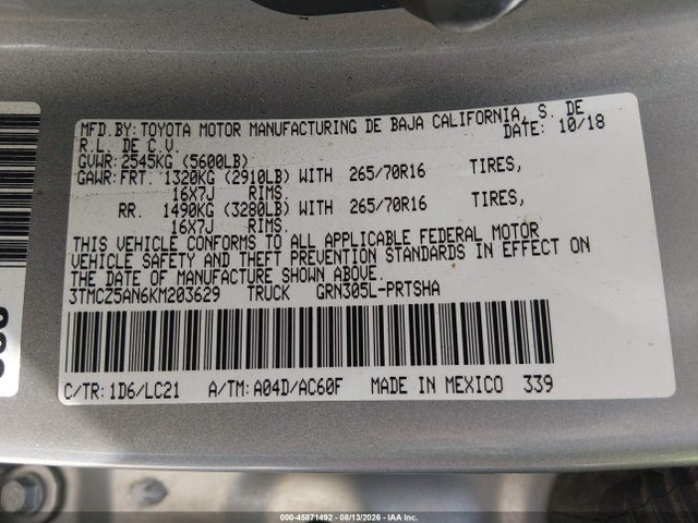 3TMCZ5AN6KM203629 Toyota Tacoma Trd Off Road