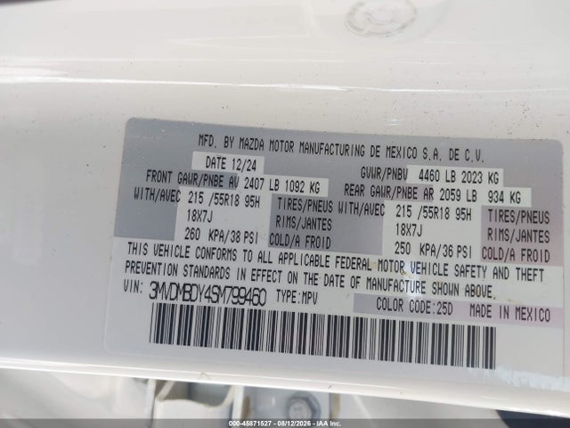 Продажа на аукционе авто 2025 Mazda Cx-30 2.5 Turbo Premium Package, vin: 3MVDMBDY4SM799460, номер лота: 45871527