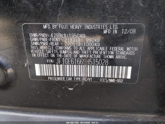 Aukcja sprzedaży 2009 Subaru Impreza 2.5i, vin: JF1GE61669H515028, numer aukcji: 45871528