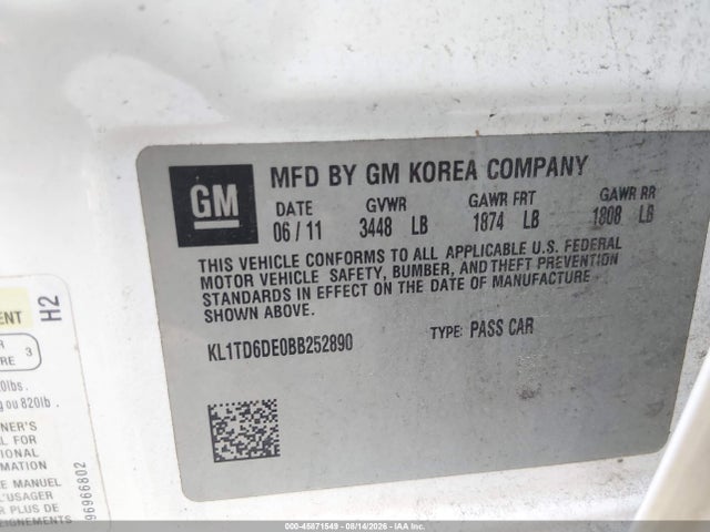 Продаж на аукціоні авто 2011 Chevrolet Aveo 1lt, vin: KL1TD6DE0BB252890, номер лоту: 45871549