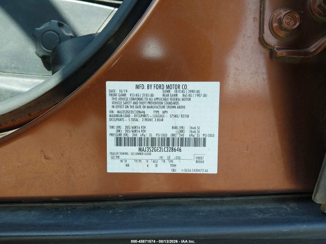 45871574 :رقم المزاد ، MAJ3S2GE2LC328646 vin ، 2020 Ford Ecosport Se مزاد بيع
