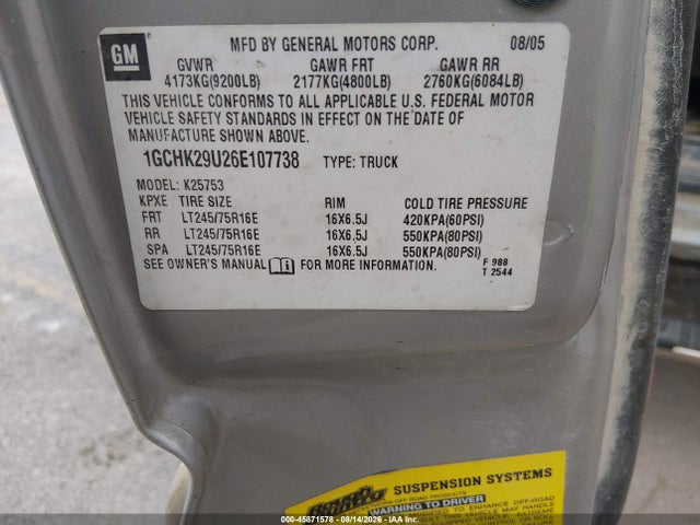 Продажа на аукционе авто 2006 Chevrolet Silverado 2500hd Lt1, vin: 1GCHK29U26E107738, номер лота: 45871578