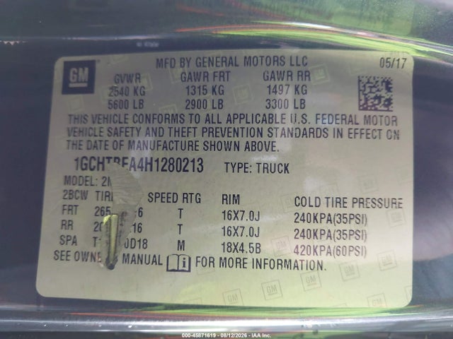 Продажа на аукционе авто 2017 Chevrolet Colorado 4wd Wt, vin: 1GCHTBEA4H1280213, номер лота: 45871619