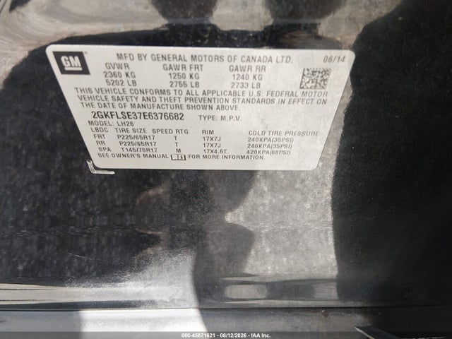 45871621 :رقم المزاد ، 2GKFLSE37E6376682 vin ، 2014 Gmc Terrain Slt-1 مزاد بيع