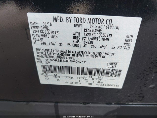 Продаж на аукціоні авто 2017 Ford Explorer, vin: 1FM5K8B89HGA04712, номер лоту: 45871629